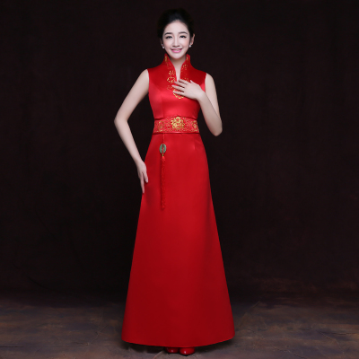 奧運(yùn)旗袍禮儀服裝長款紅色服裝